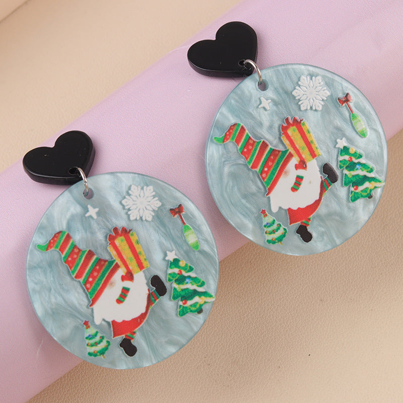 Wholesale Christmas Series Geometric Round Santa Claus Elk Snowman Earrings